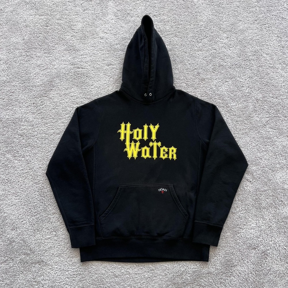 NOAH Holy Water Hoodie Mens Medium Black Graphic Pullover Fleece Front Logo